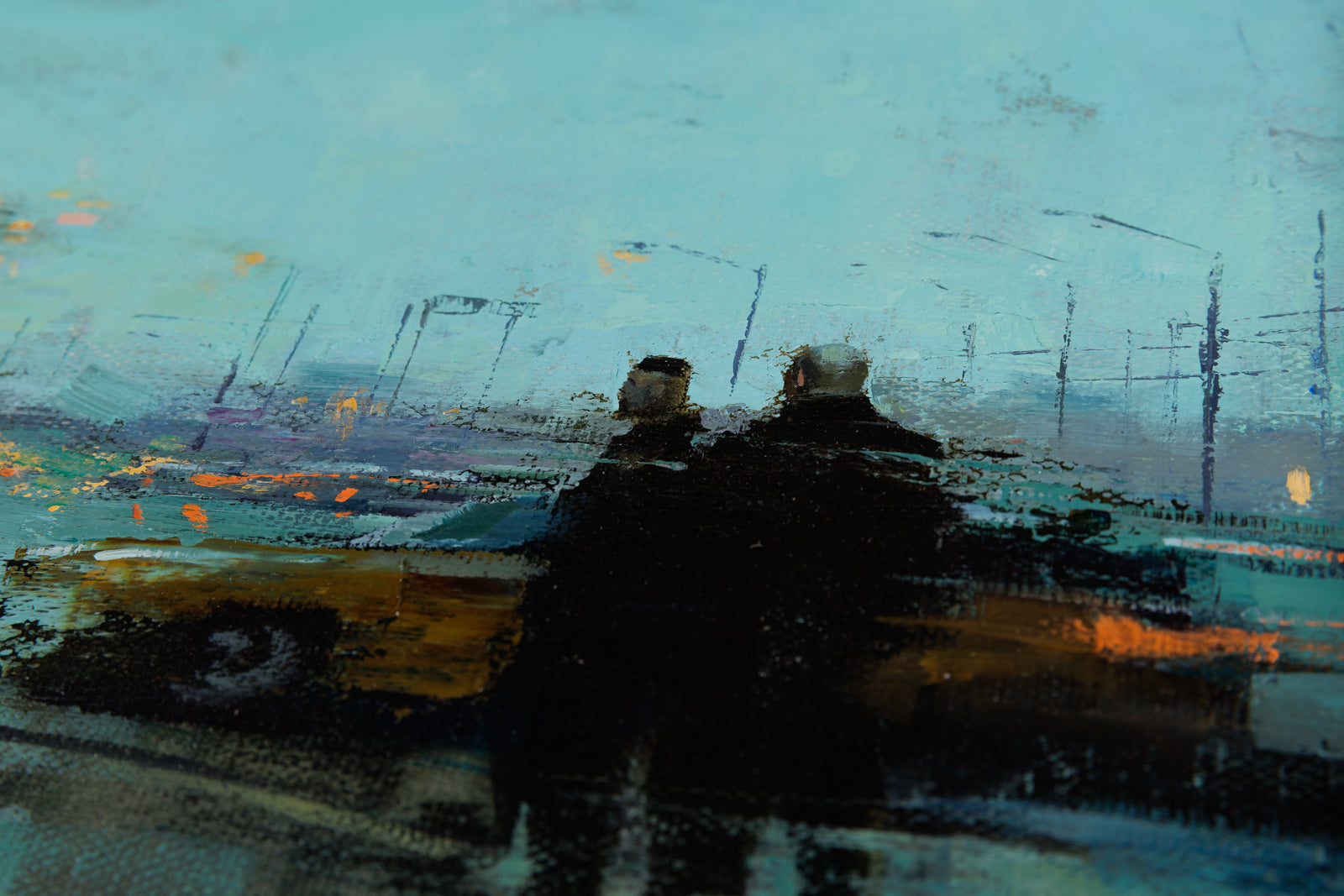 Vitaly Gunaza, "Why Are You Here?," detail view, oil on mounted linen