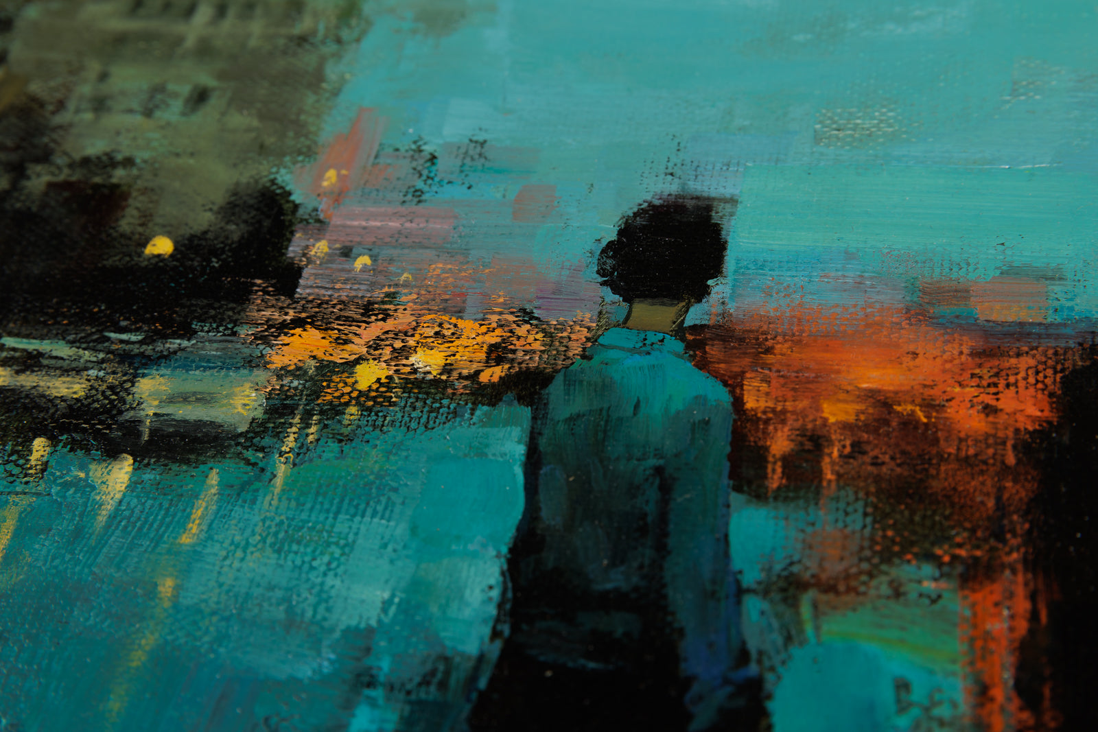 Vitaly Gunaza, "To Be Here," detail view, oil on mounted linen