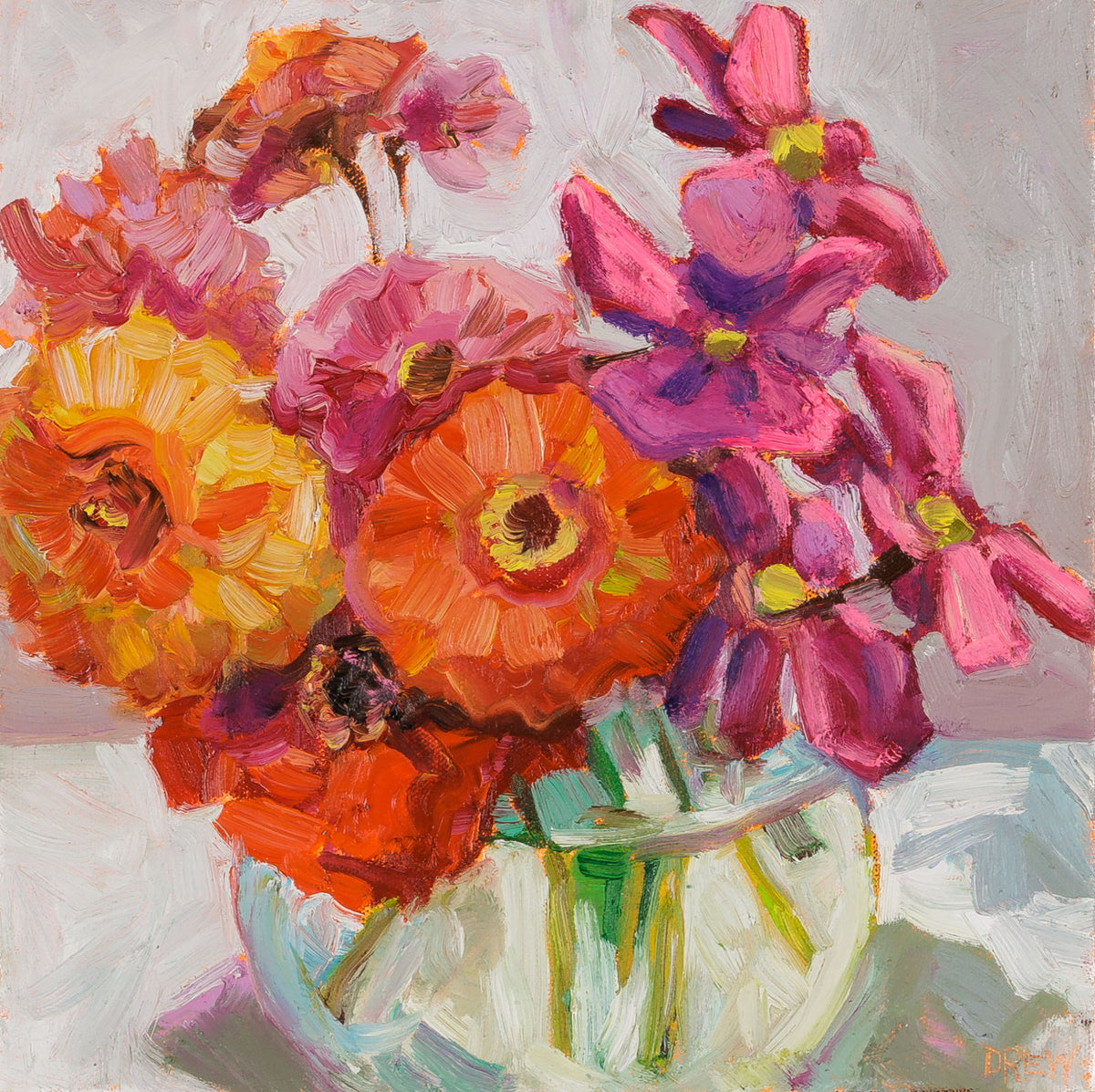 Vanessa Drew, "Lustre," oil on canvas, 12 x 12 in, contemporary floral painting, unframed canvas