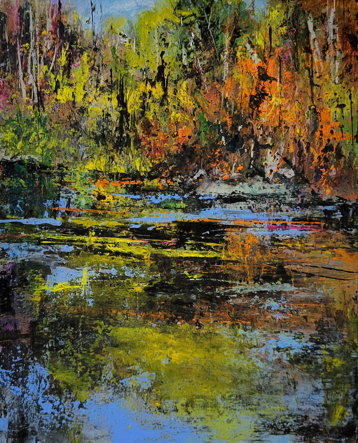 Landscape “Paddle By” by Carol Westcott – acrylic on panel.