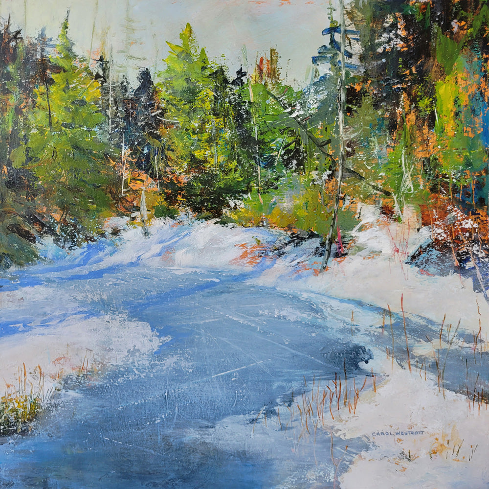 Landscape “Minden Ice” by Carol Westcott – acrylic on panel.