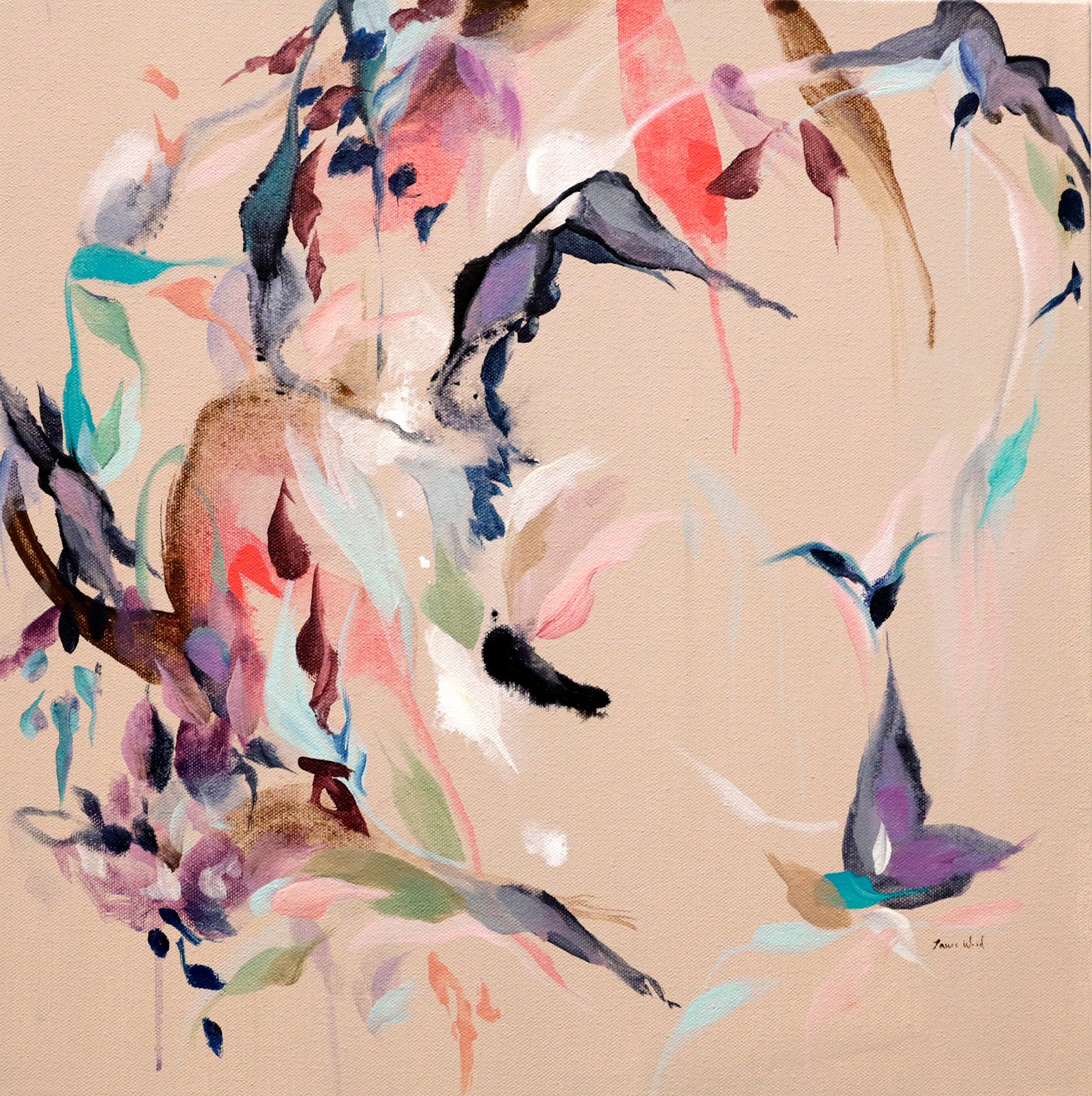 Abstracts “Chrysalis” by Laura Wood – mixed media on canvas.