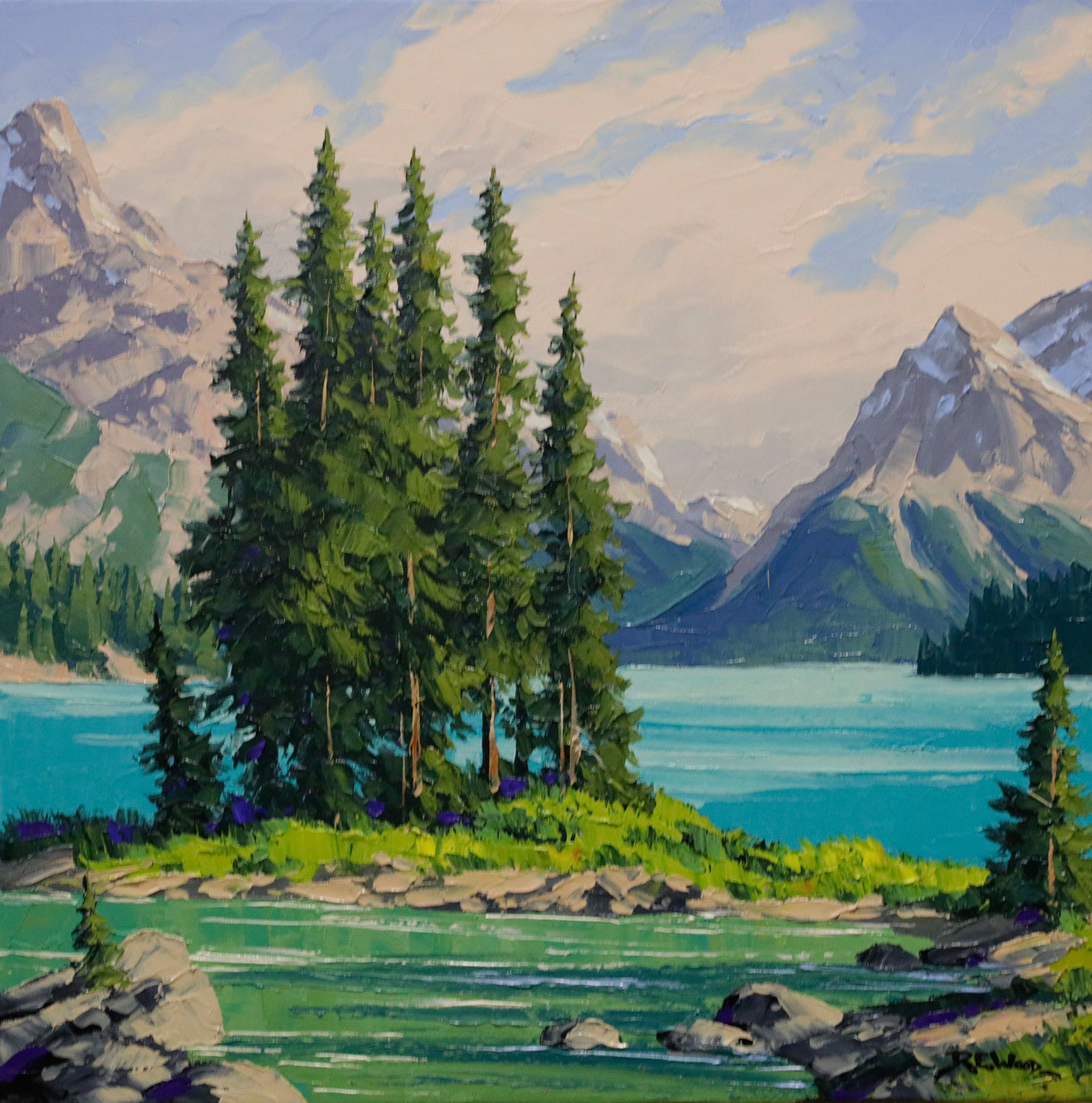 Landscape “Summer At Spirit Island” by Robert E. Wood – oil on canvas.