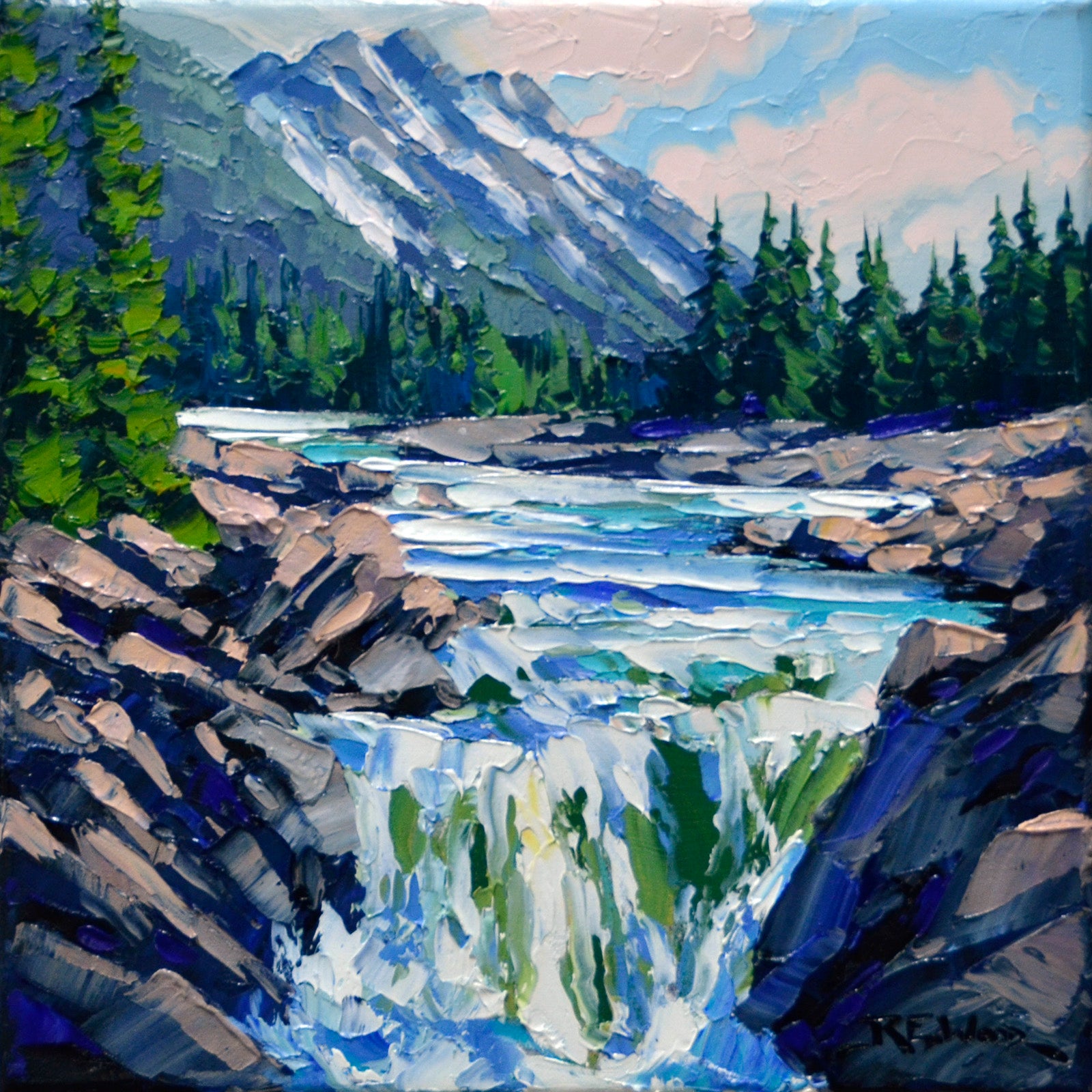 Landscape “Numa Falls, Kootenay National Park” by Robert E. Wood – oil on canvas.