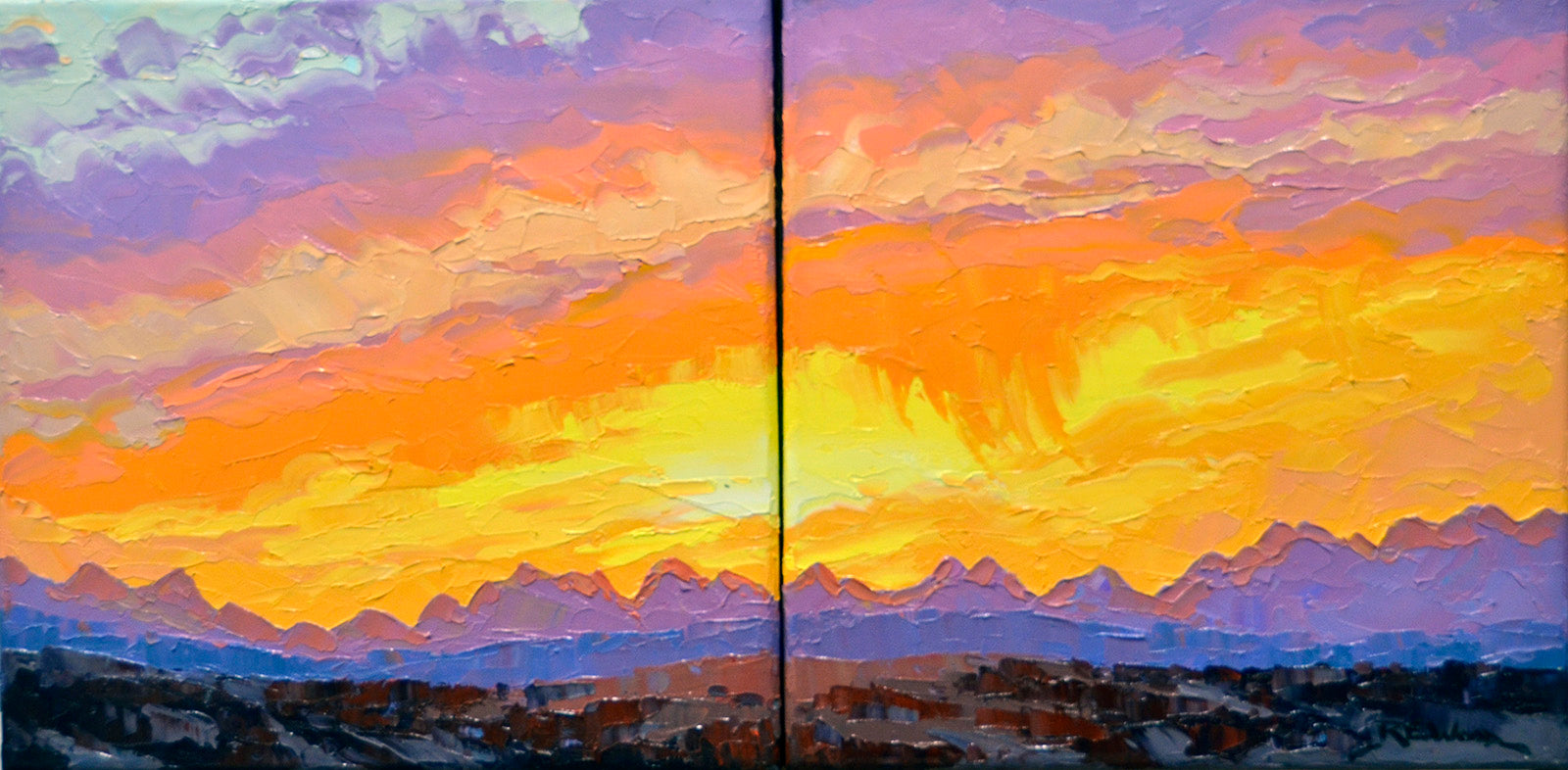 Landscape “Sunset Over The Rockies Diptych” by Robert E. Wood – oil on canvas.