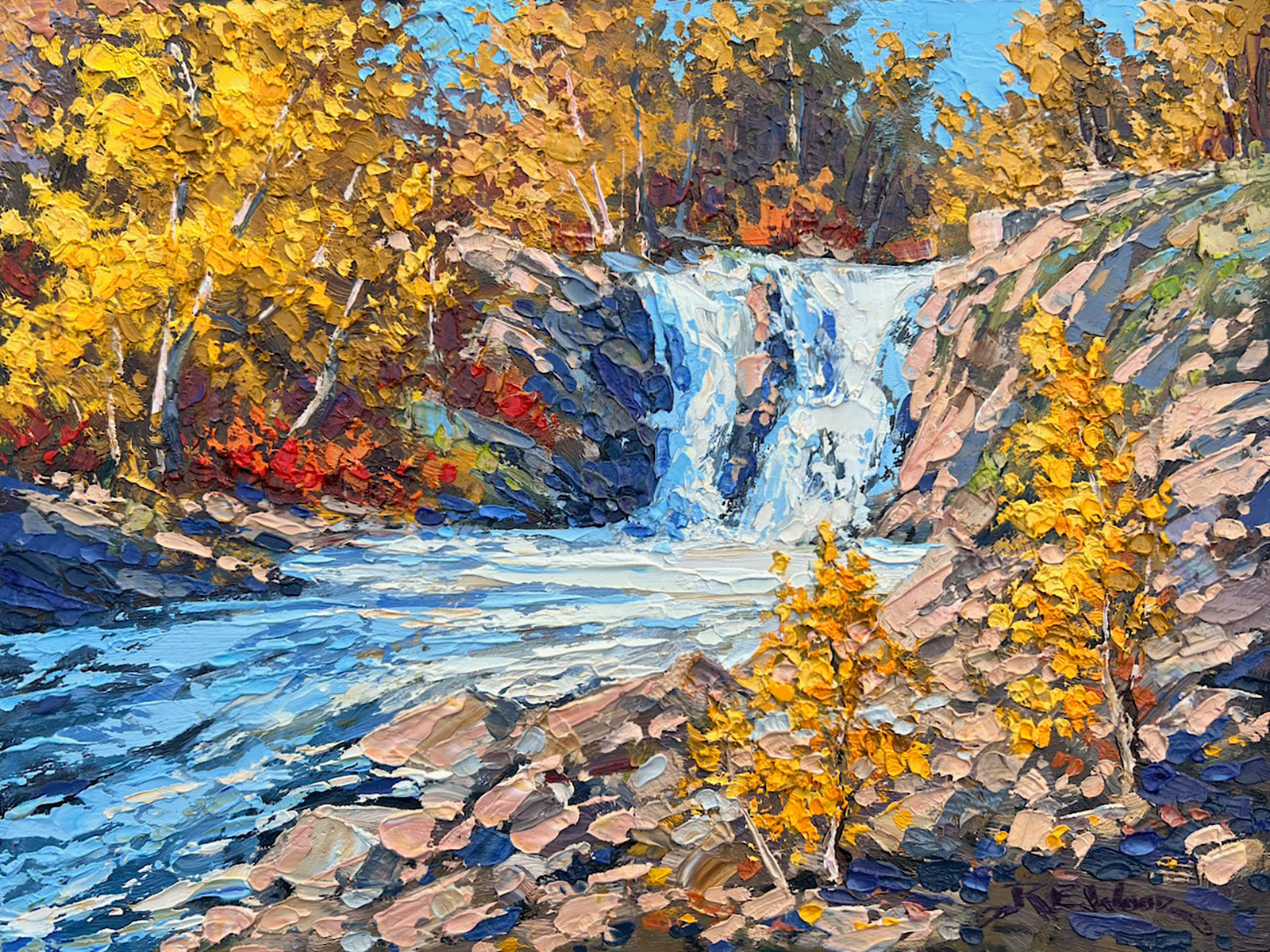 Landscape “King Creek Falls” by Robert E. Wood – oil on panel.
