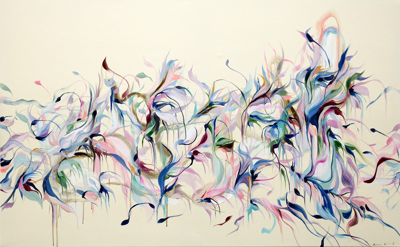 Abstracts “Light As A Feather” by Laura Wood – mixed media on canvas.