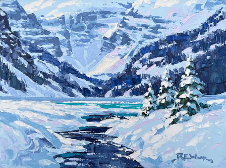 Landscape “Winter Silence Lake Louise” by Robert E. Wood – oil on canvas.