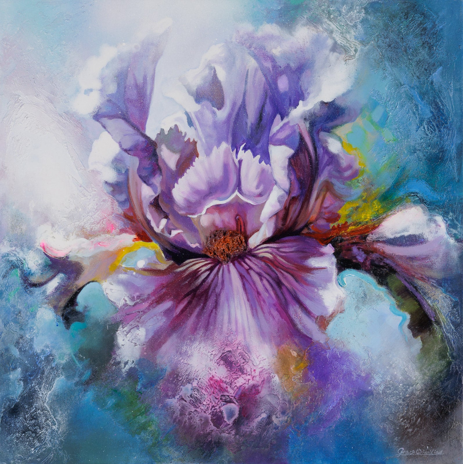 Floral “Body Mind Spirit #33” by Qian Xiao – mixed media on canvas.