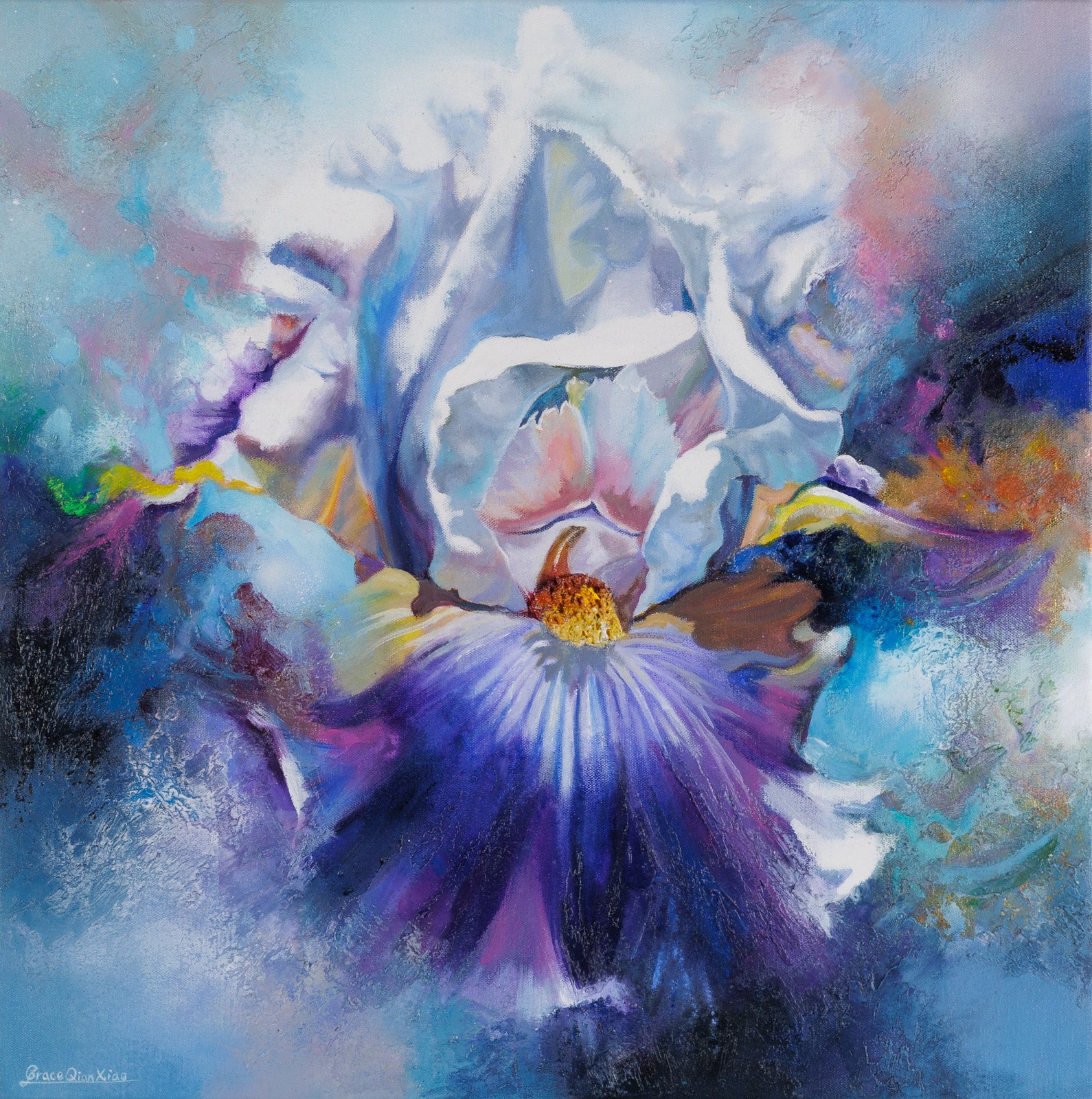 Floral “Body Mind Spirit #34” by Qian Xiao – mixed media on canvas.