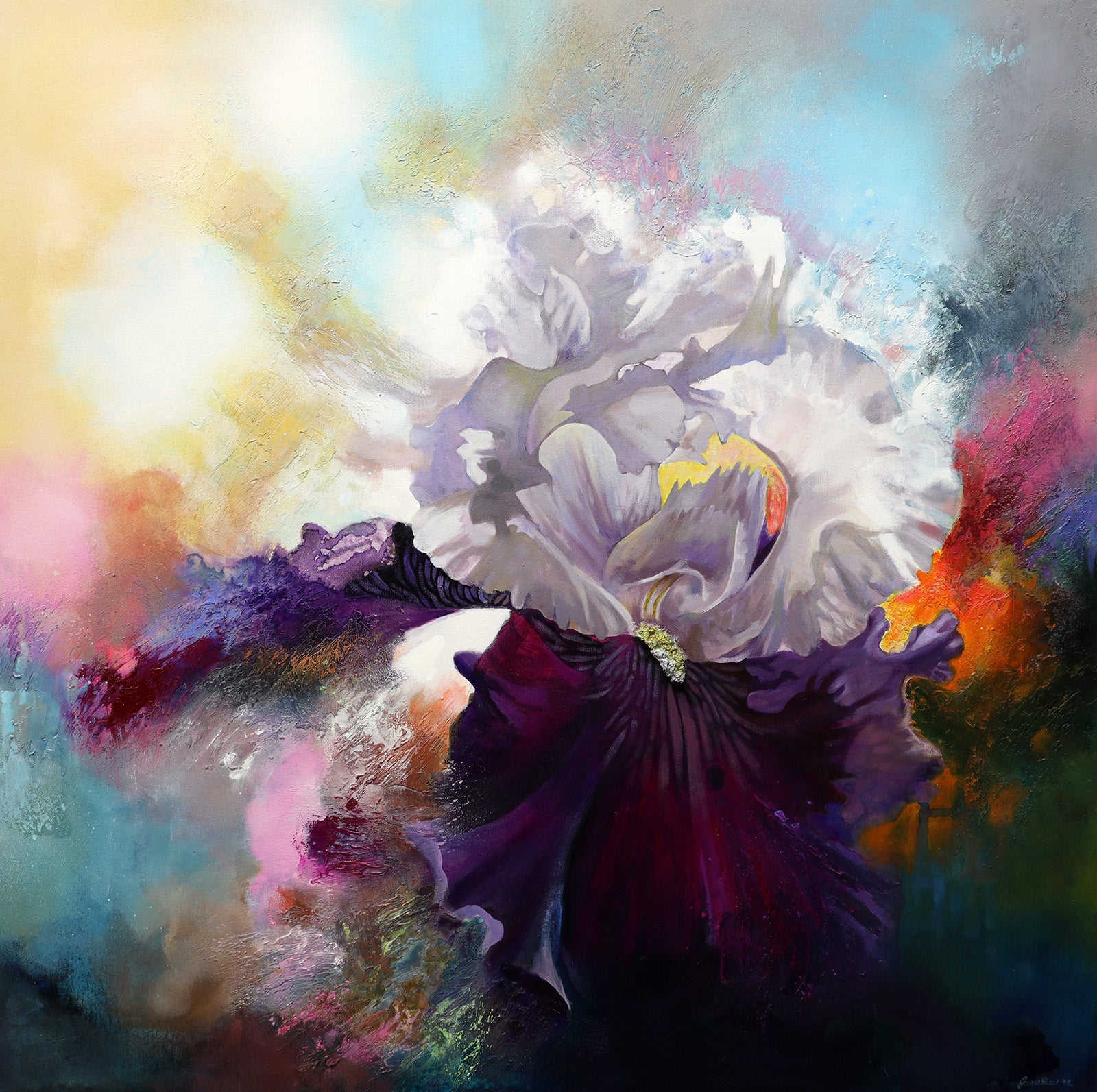 Floral “Body, Mind, Spirit #17” by Qian Xiao – mixed media on canvas.