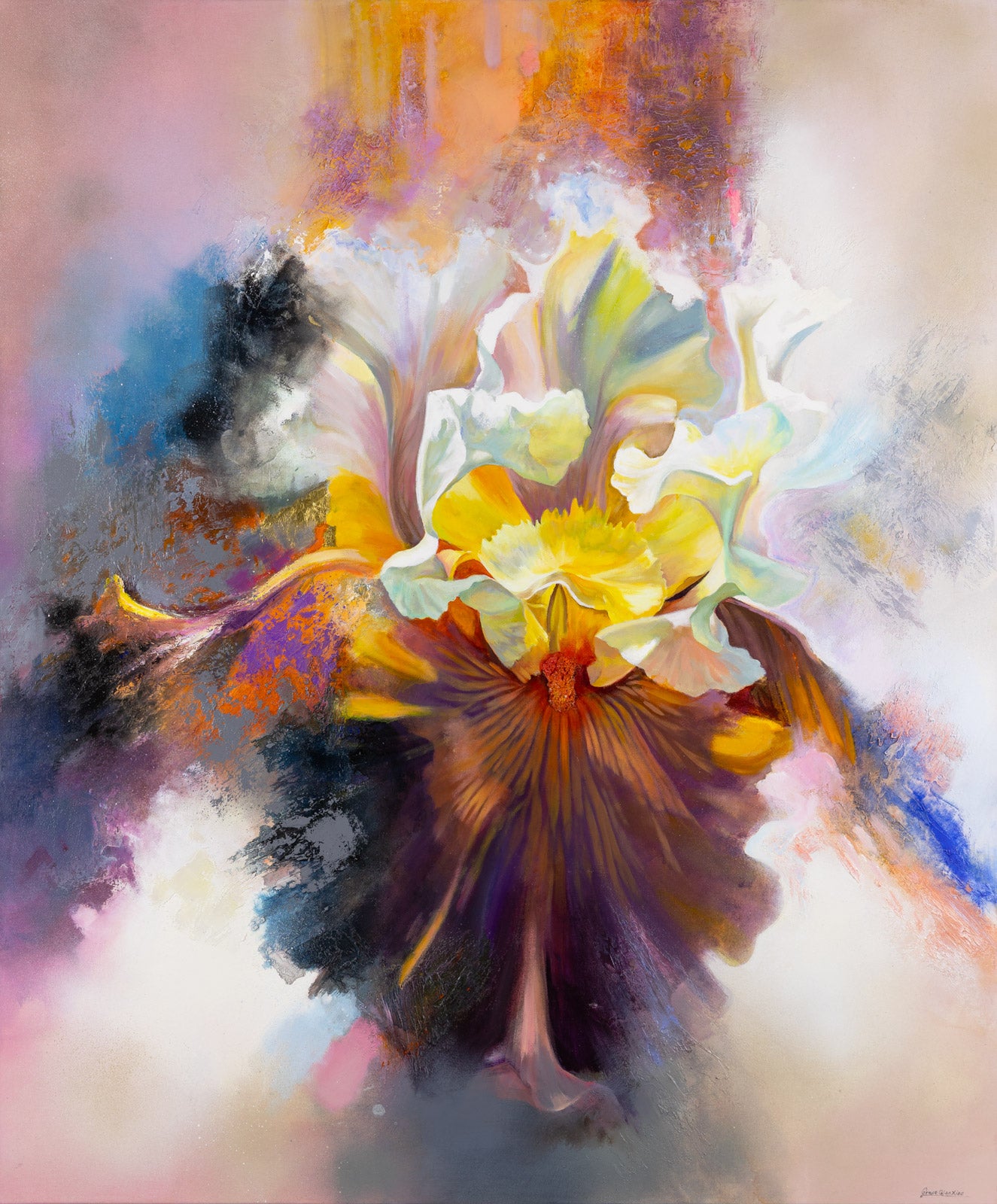 Floral “Body, Mind, Spirit #18” by Qian Xiao – mixed media on canvas.