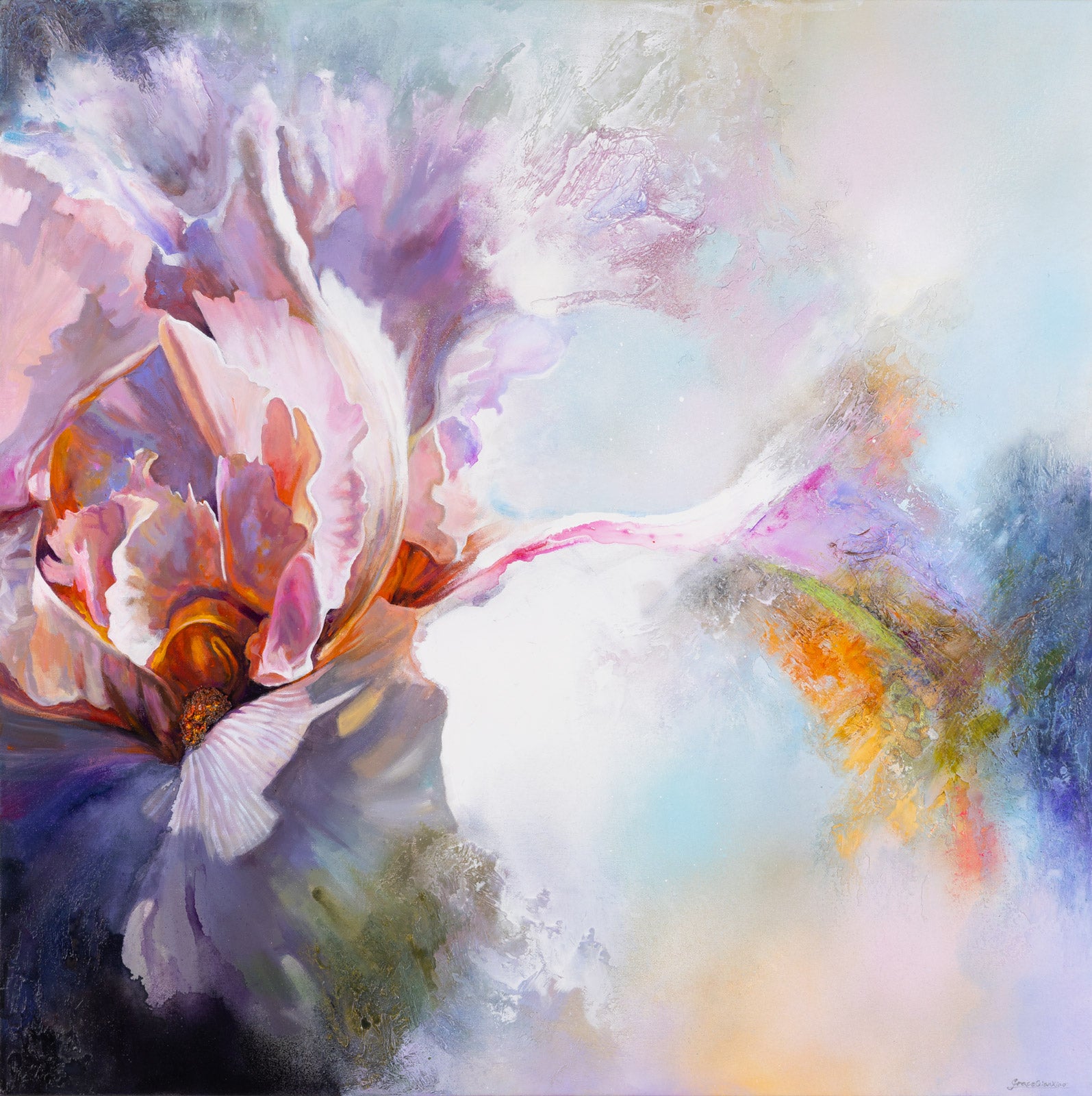 Floral “Body Mind Spirit #22” by Qian Xiao – oil on canvas.