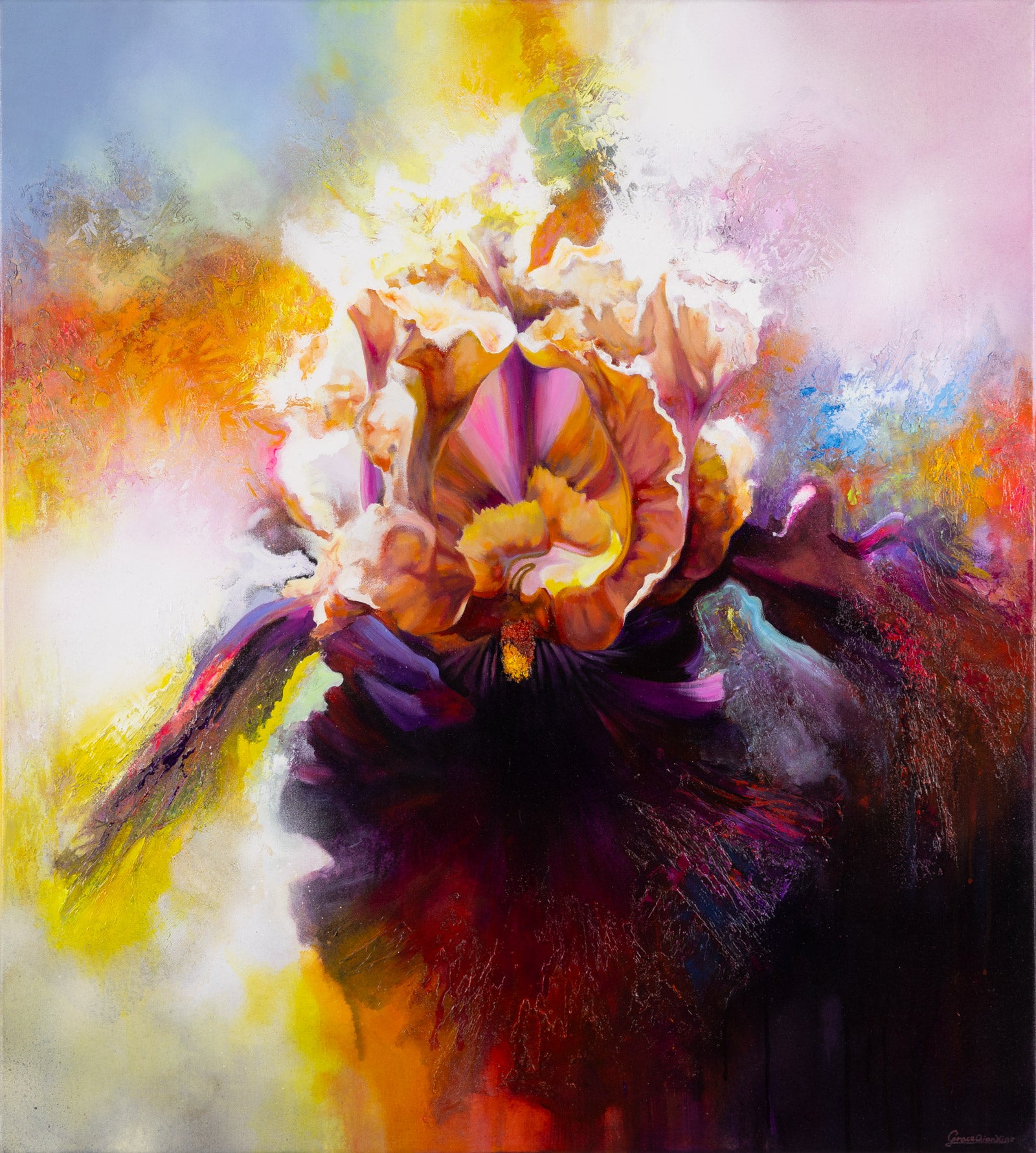 Floral “Body Mind Spirit #26” by Qian Xiao – mixed media on canvas.
