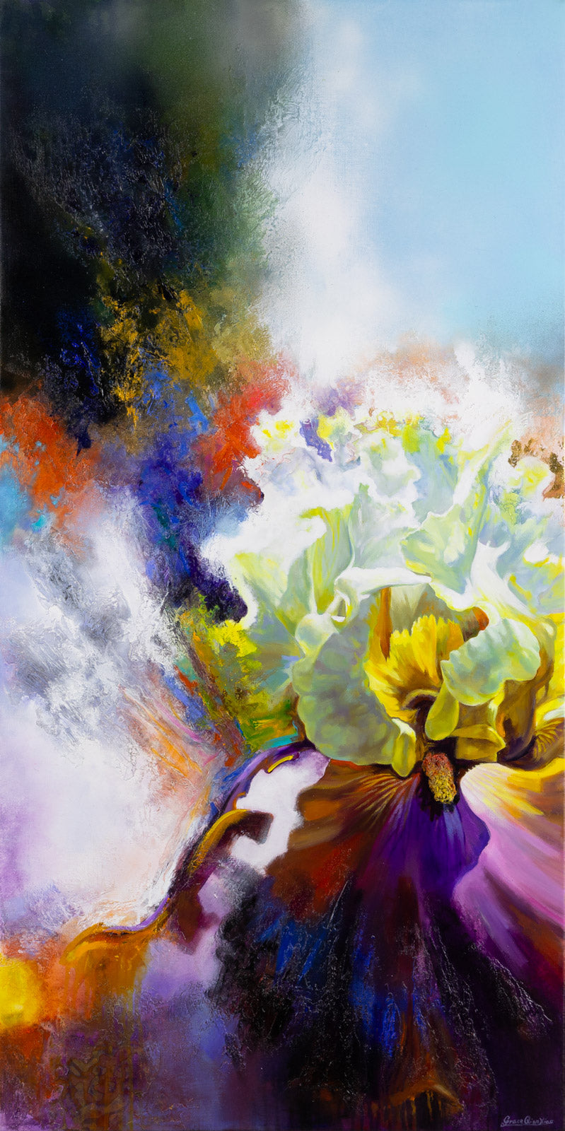 Floral “Body Mind Spirit #27” by Qian Xiao – mixed media on canvas.