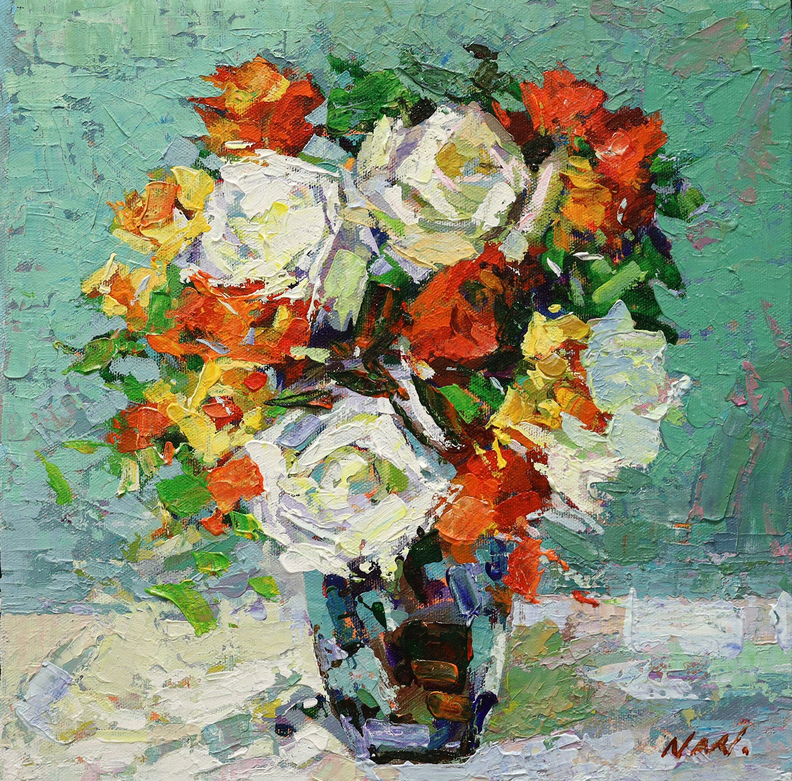 Floral “Fresh Flowers” by Nan Zhang – acrylic on canvas.
