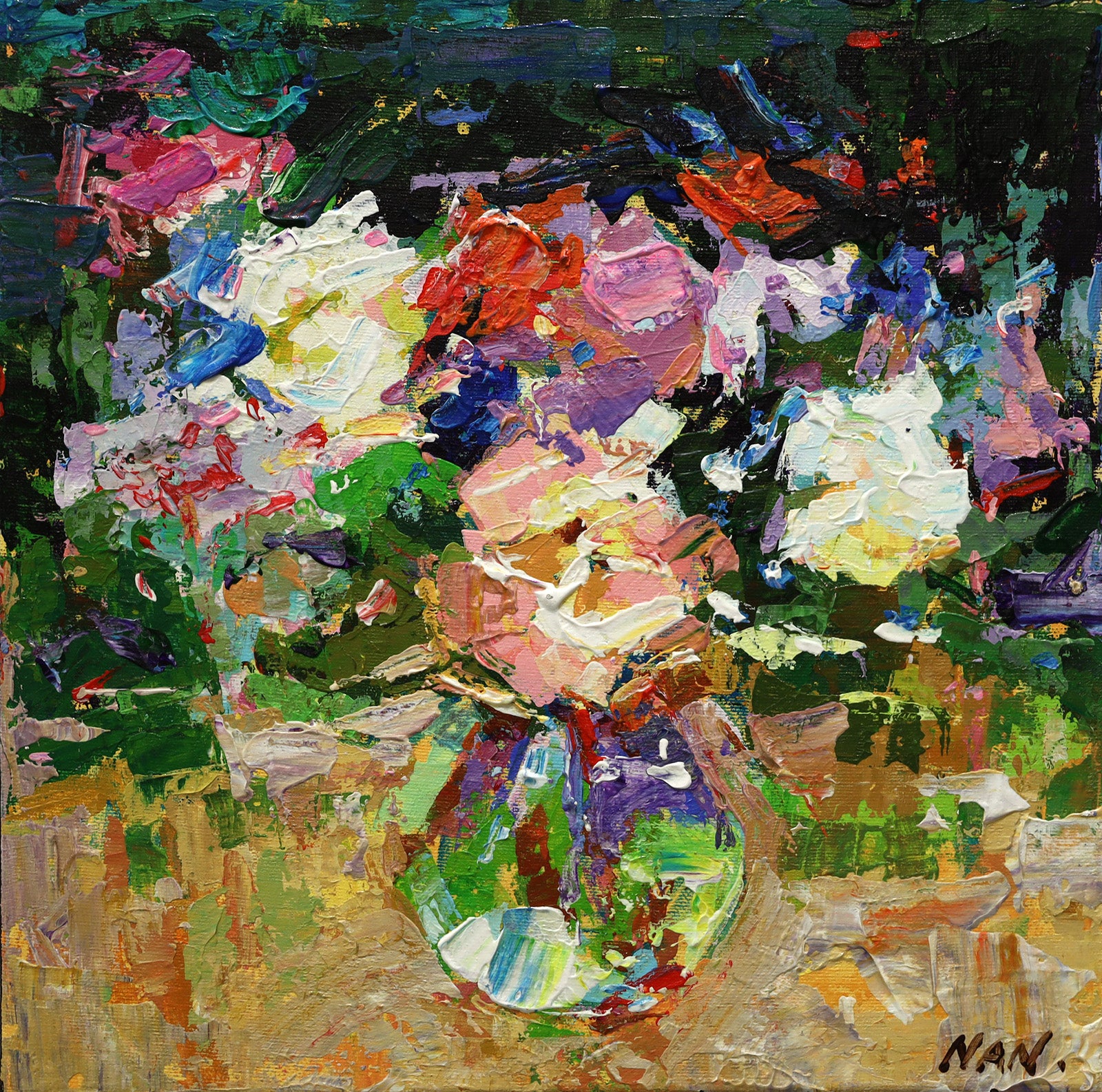 Floral “Pleasant Time” by Nan Zhang – acrylic on canvas.
