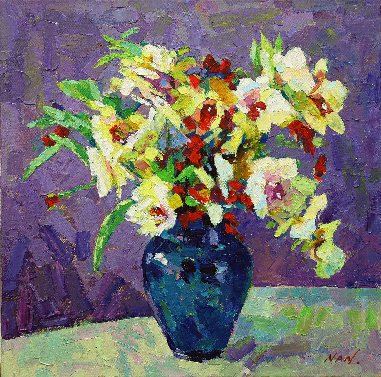 Floral “Listener” by Nan Zhang – acrylic on canvas.