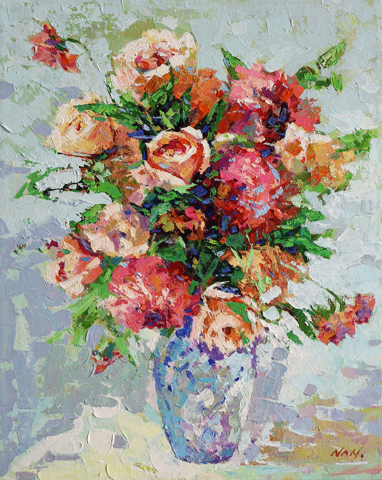 Floral “Treat Yourself” by Nan Zhang – acrylic on canvas.