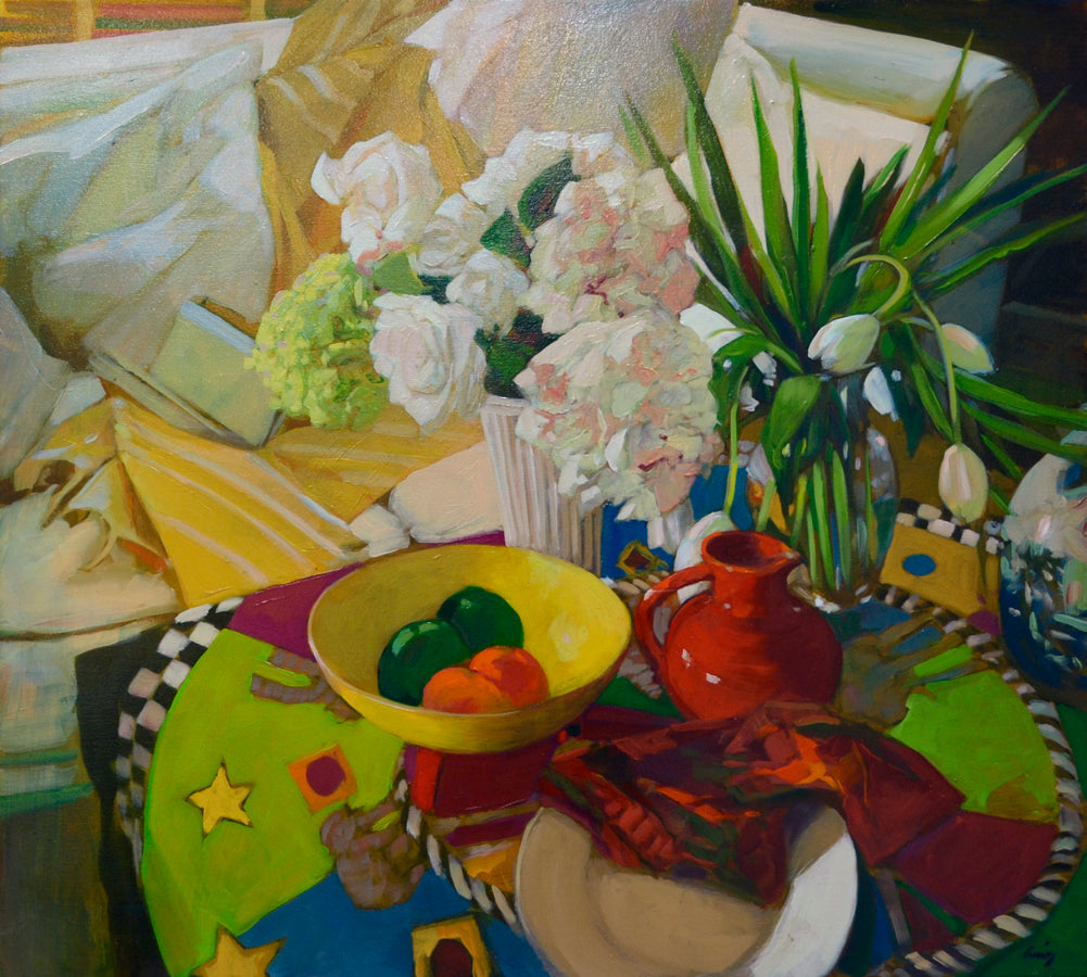 Still-Life “Still Life With Red Jug” by Philip Craig – oil on canvas.