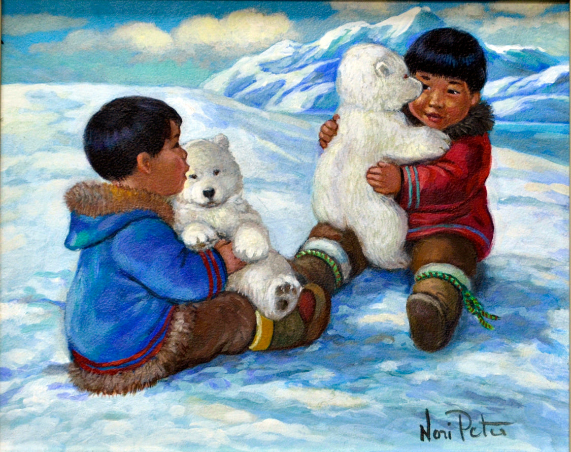 Figurative “Friendship Boys” by Nori Peter – oil on panel.
