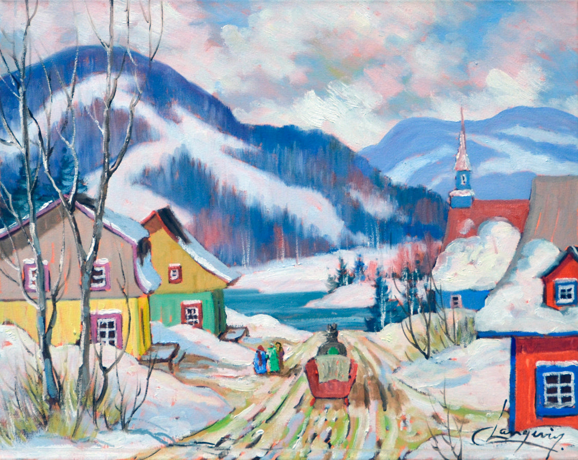 Landscape “Belle Journee d'Hiver” by Claude Langevin – oil on canvas.