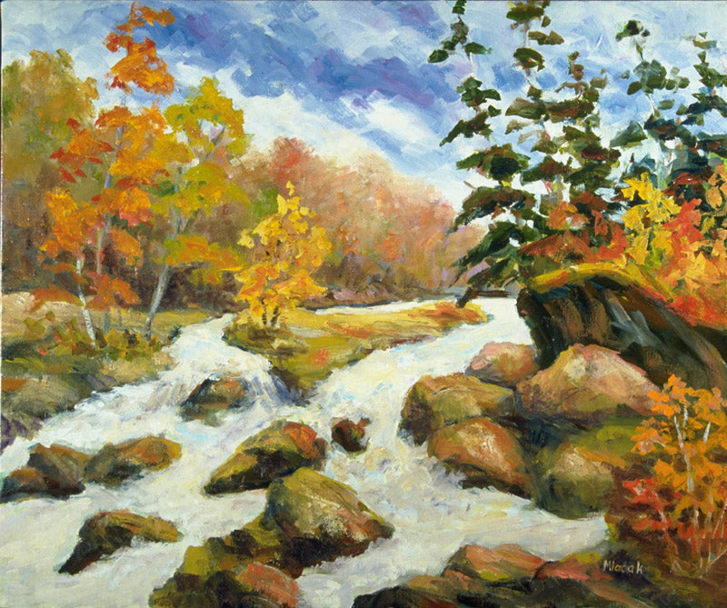 Landscape “Chute Aux Bluets, Brebeuf” by John Mlacak – oil on canvas.
