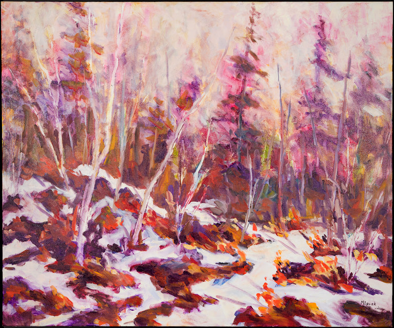 Landscape “Woodland Snowburst” by John Mlacak – oil on canvas.