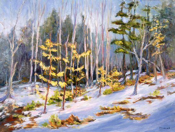 Landscape “New Hampshire Beeches” by John Mlacak – oil on panel.