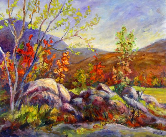 Landscape “Rock Outcrop L'Estrie” by John Mlacak – oil on canvas.