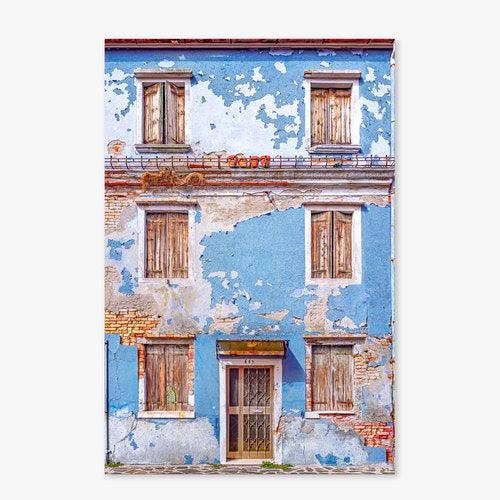 Cityscape “Burano Blues” by Phil Carriere – photography with resin on brushed aluminum.